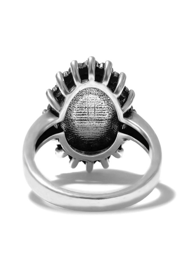 HAIXIAN Round Natural Black Obsidian Stone Ring for Women,Retro Antique Vintage S925 Sterling Silver Real Genuine Crystal Quartz Gemstone Boho Bohemian Ring Jewelr (A_Obsidian, 9) - Image 3